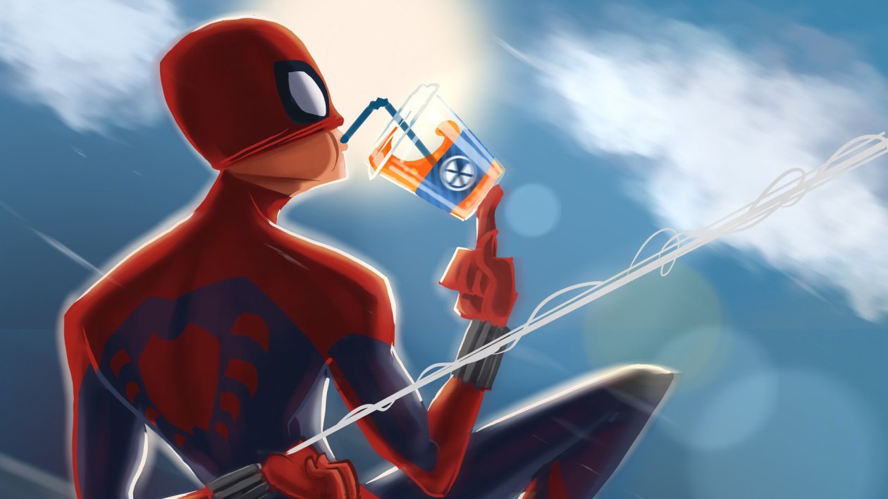 Spiderman Drinking Soda