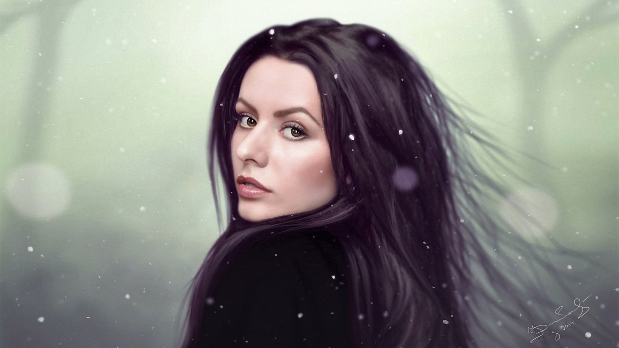 Digital Art Women Long Hair Drawing Face Brown Eyes
