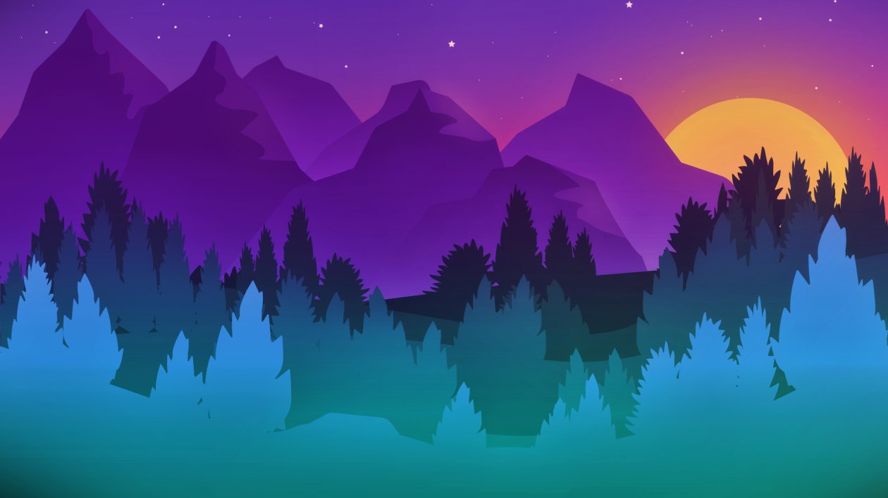 Stars Mountains Trees Colorful Minimalist Artwork