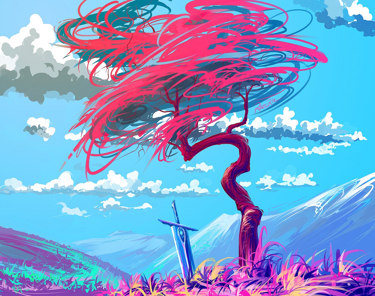 Sword Tree Landscape Digital Art