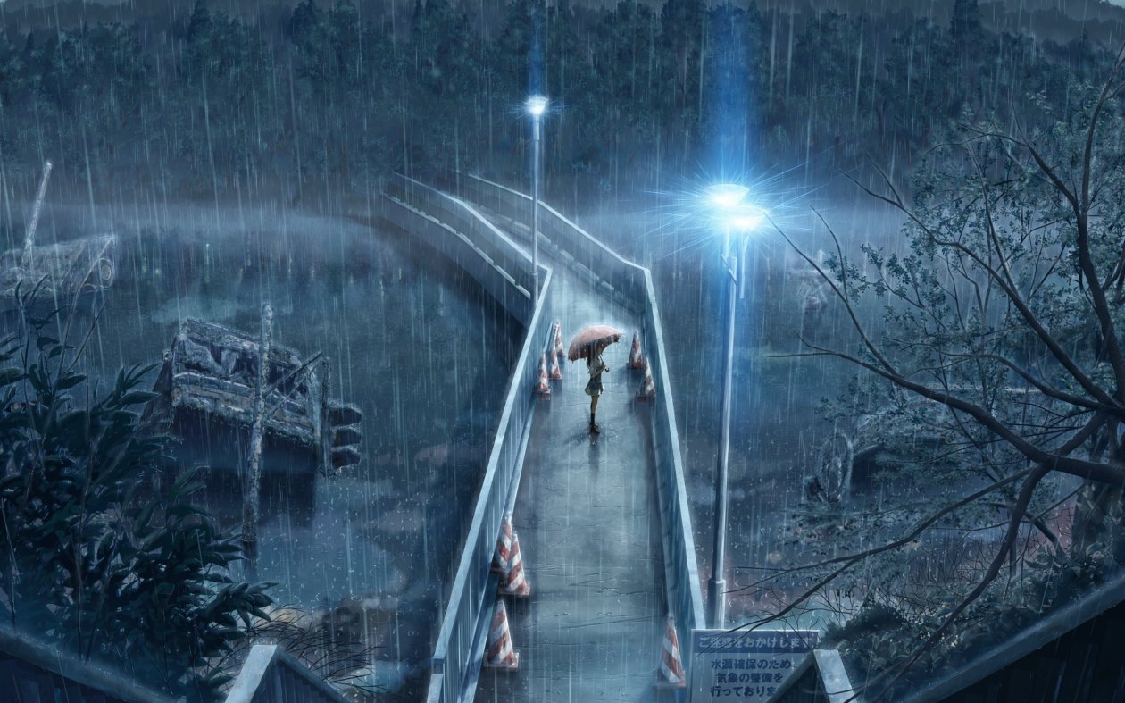 Anime Girl Standing In Rain With Umbrella 5k