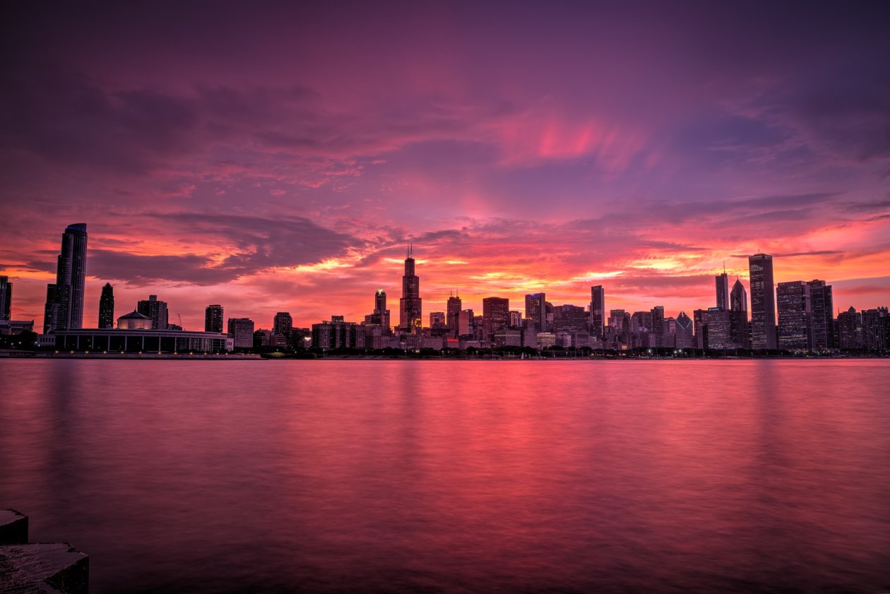 Chicago Buildings Evening Lights Skycrapper Sunrise