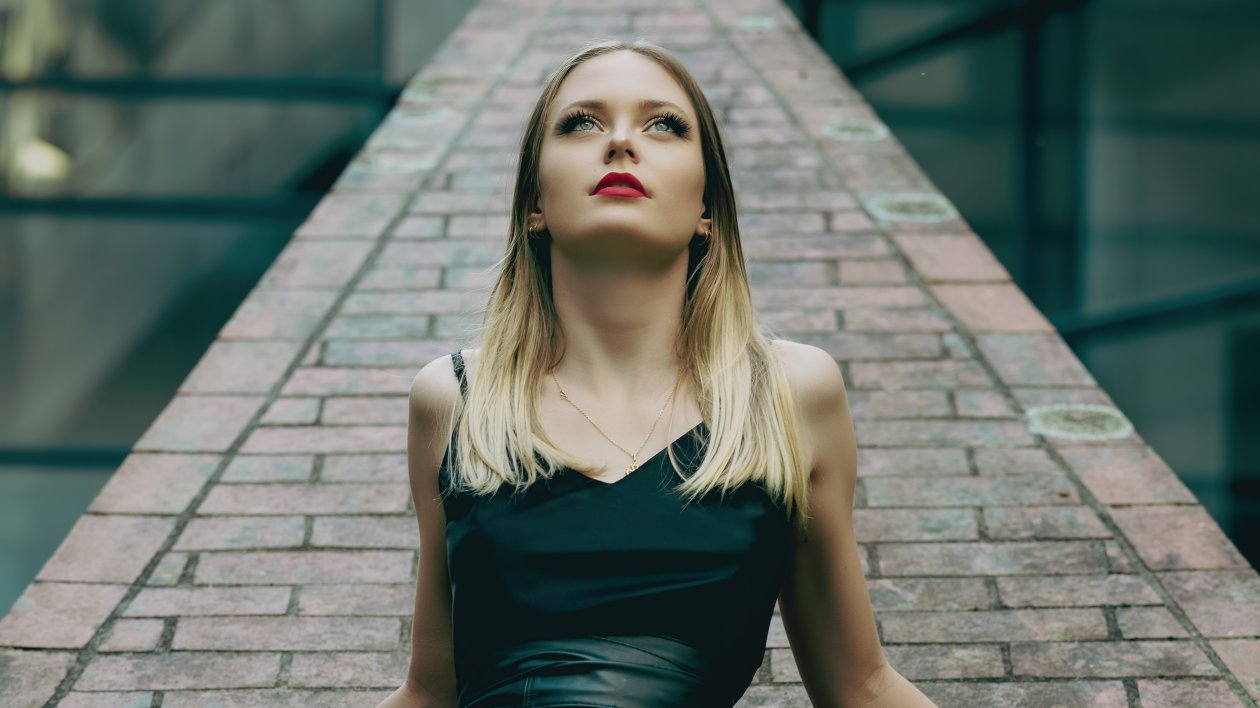 Girl Black Dress Terrace