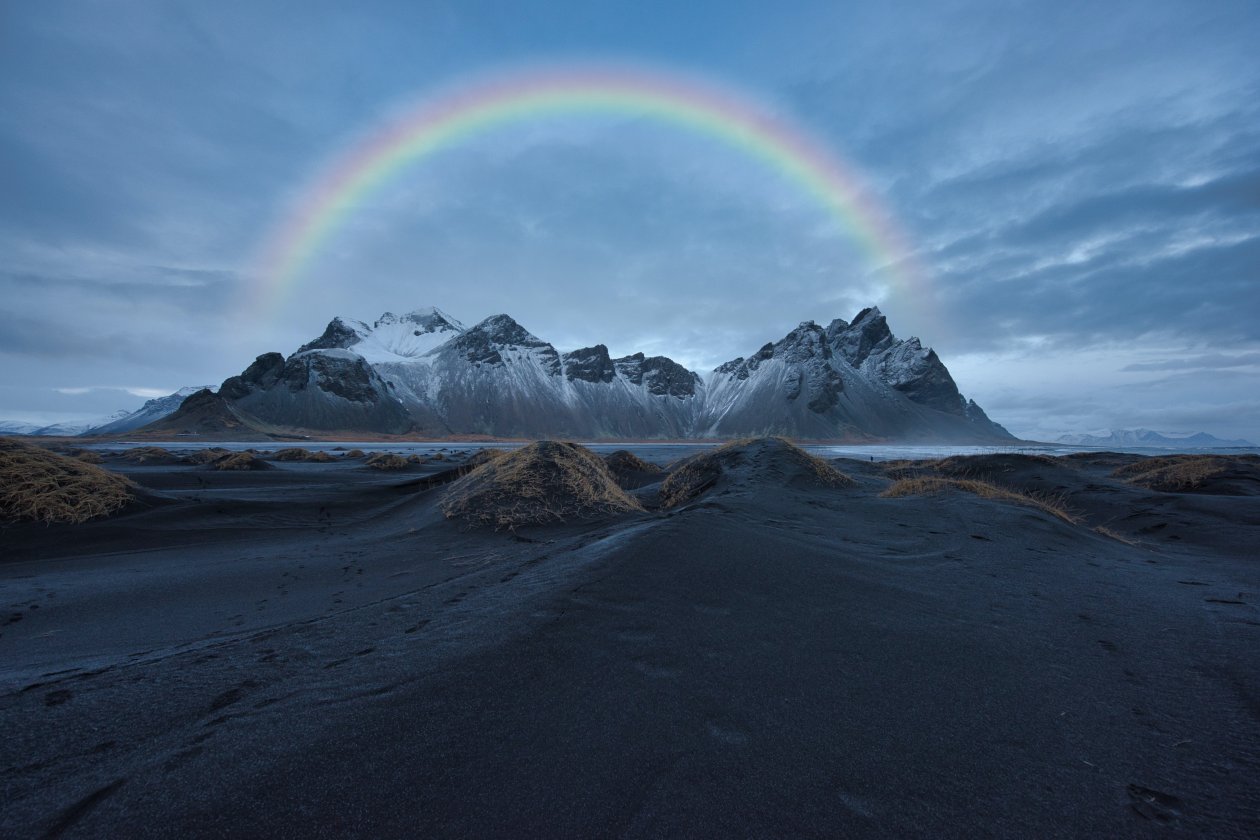 Rainbow Over Snow Covered Mountain 8k