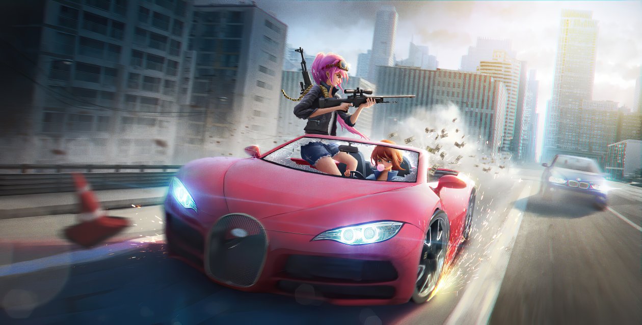 Anime Girls Car Chase 4k