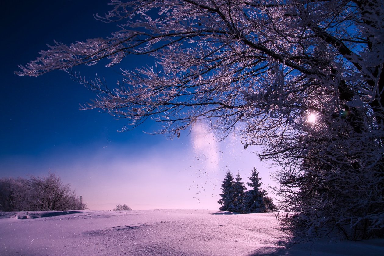 Winter Snow Sunset Dusk Sky Clouds Landscape