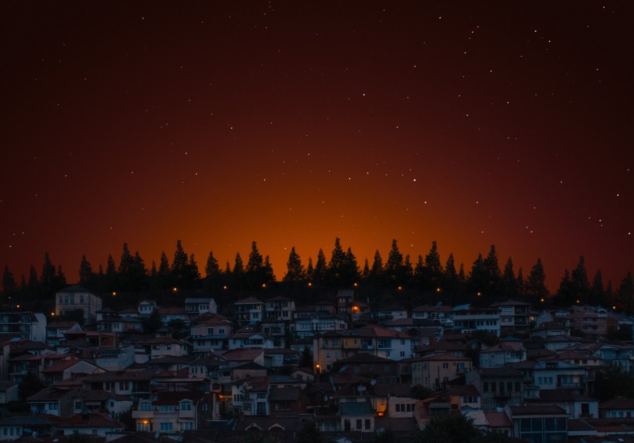 City Of Lights Houses And Trees Dark Evening 5k
