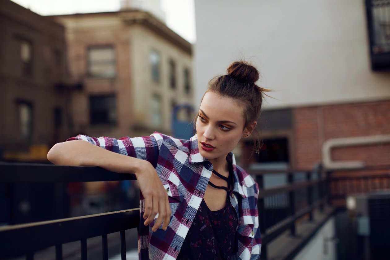 Plaid Shirt Girl Outdoor 4k