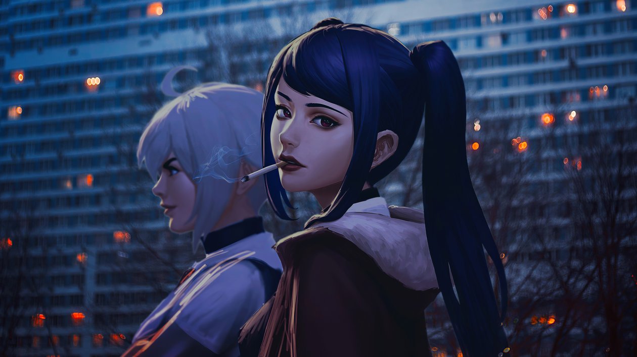 Anime Girls Cigarettes Evening 4k