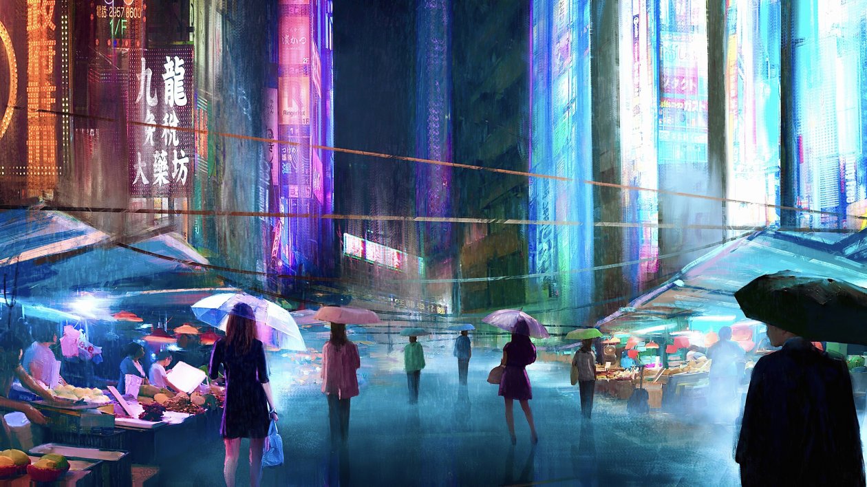 Japan Street Market Digital Art 4k
