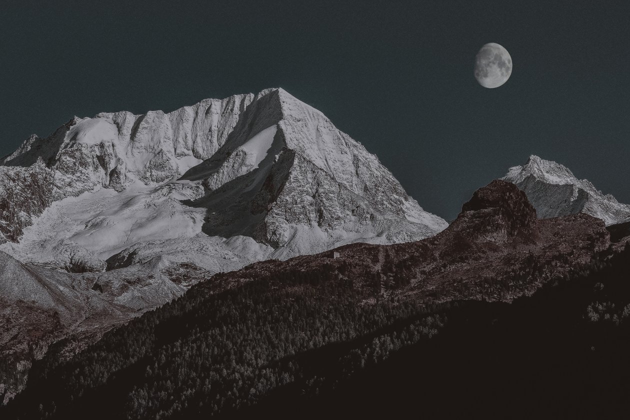 Snow Covered Mountain Moon 4k