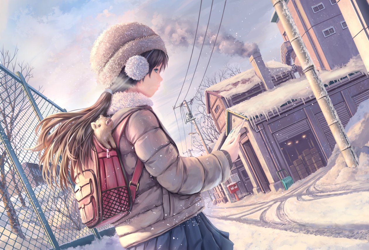 Brunette Anime Girl Snow Covered