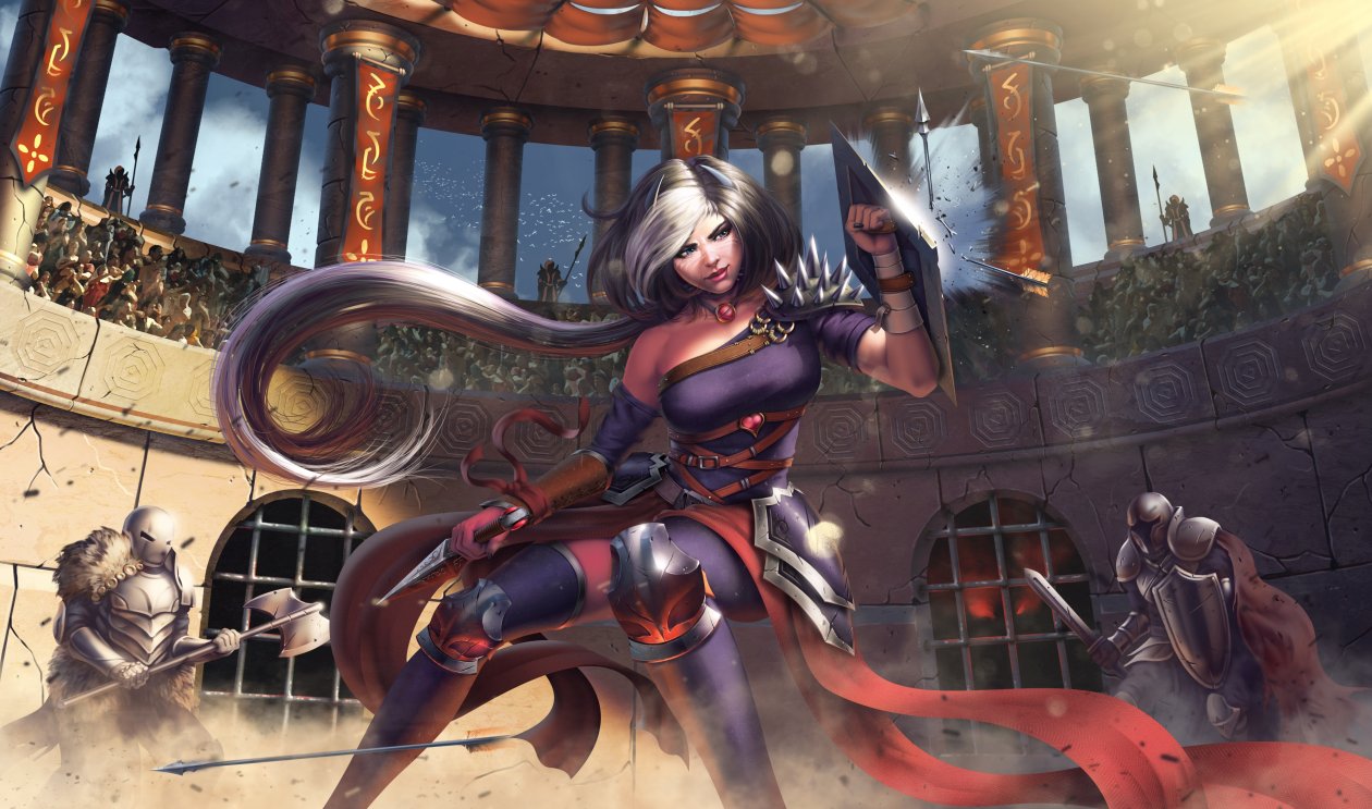 Woman Warrior Fighting Against Knight