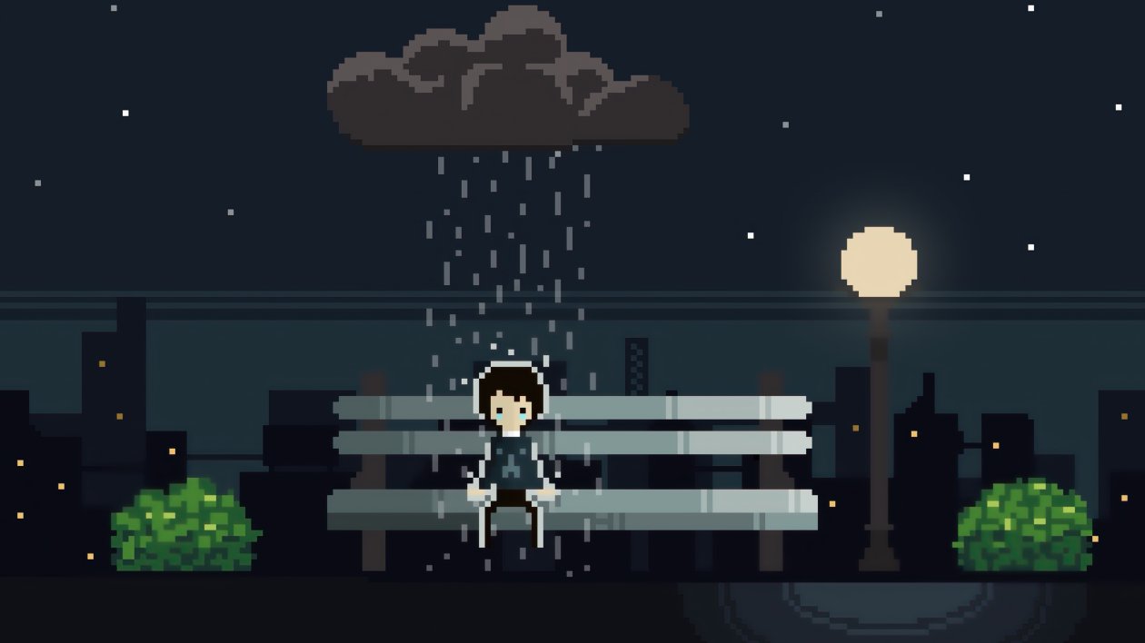 Sitting On Bench Alone 8 Bit Moon