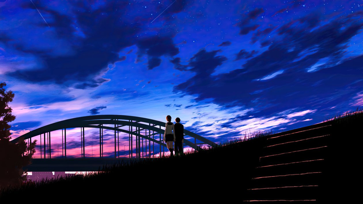 Anime Couple Evening Walk