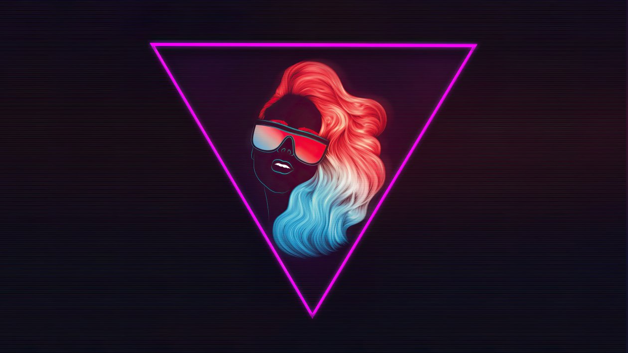 Synth Retrowave Women Triangle Art 4k