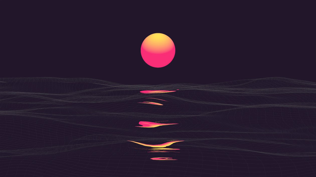 Retrowave Sunrise Reflection Clear Sky 4k