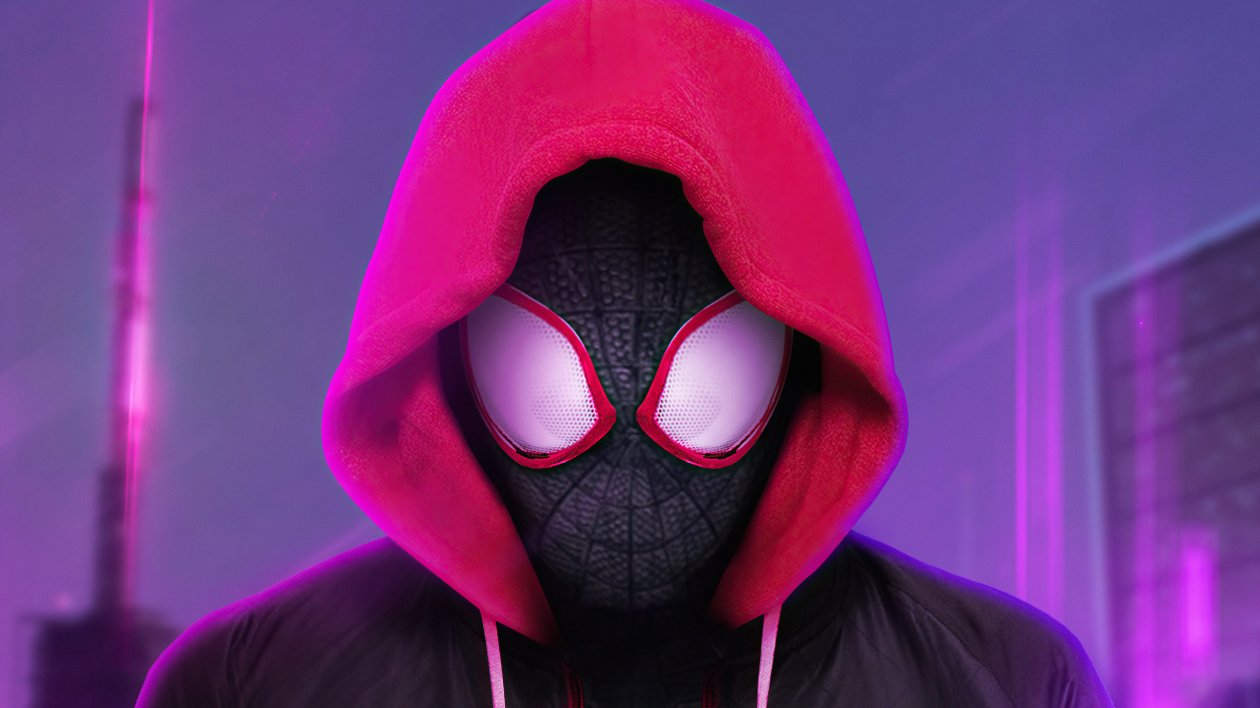 Miles Morales Red Hoodie 4k