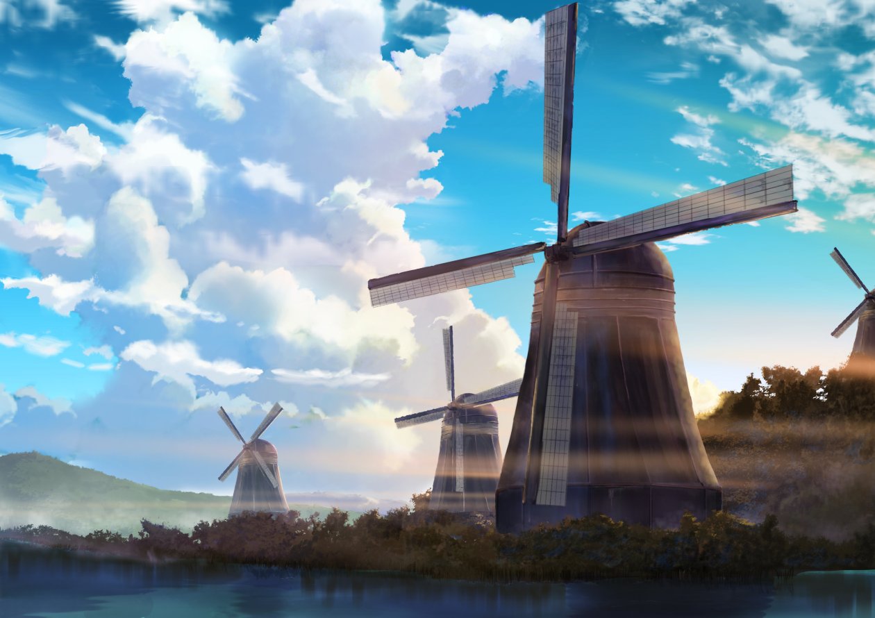Windmill Anime Scenery 4k