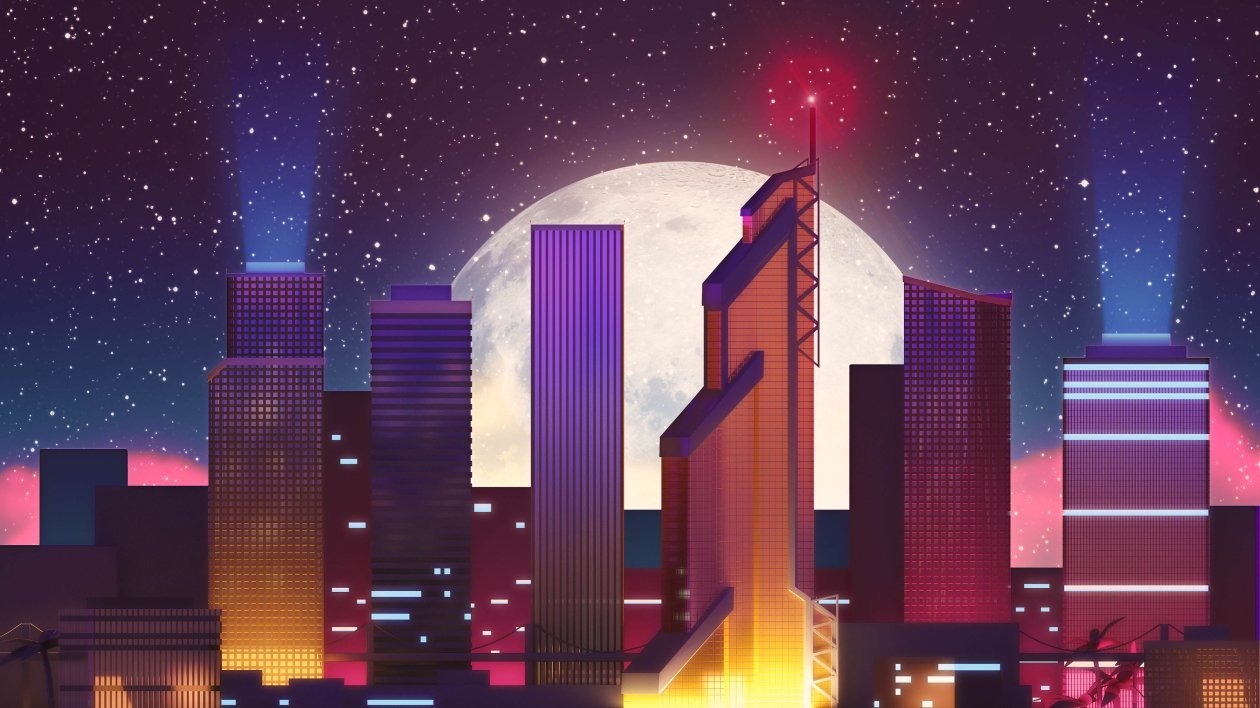 Cityscape Moon Stars 4k