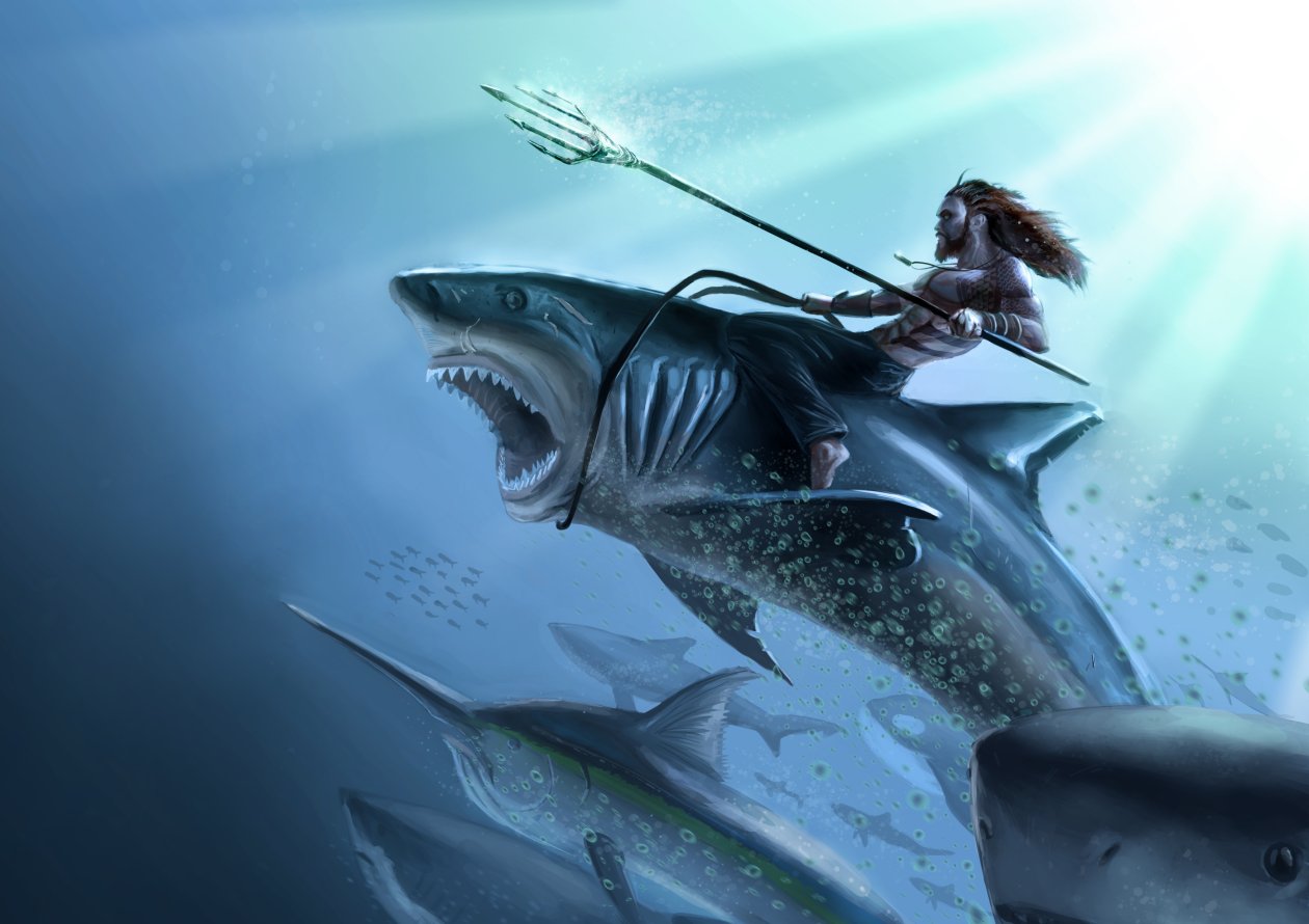 Aquaman Riding On Shark Art 4k