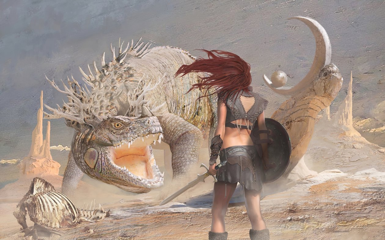 Warrior Girl Vs Dragon 4k