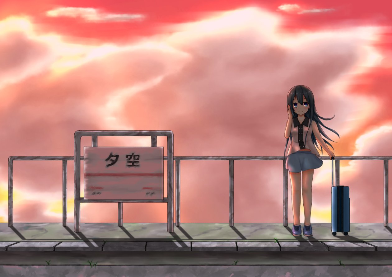 Little Anime Girl Long Hair With Suitcase
