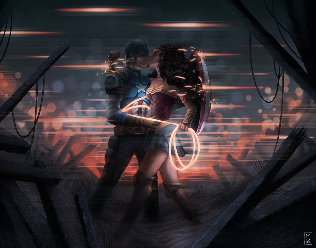 Captain America And Wonder Woman Kissing
