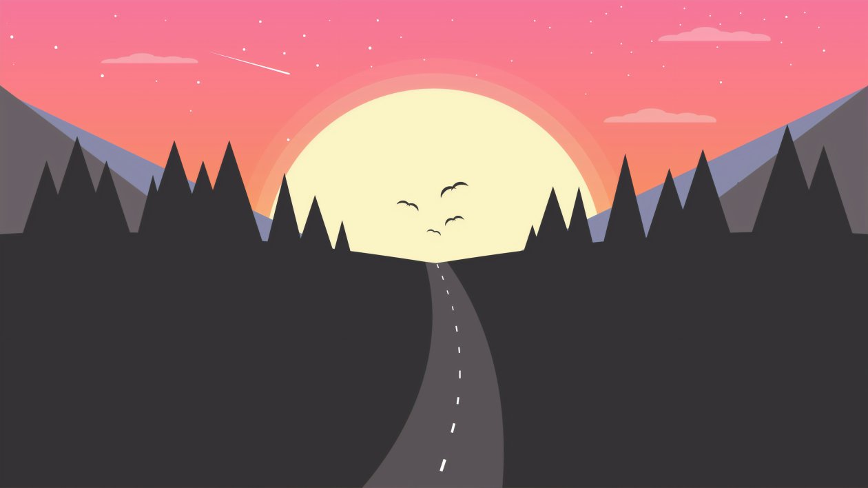 Clouds Birds Sunset Illustration