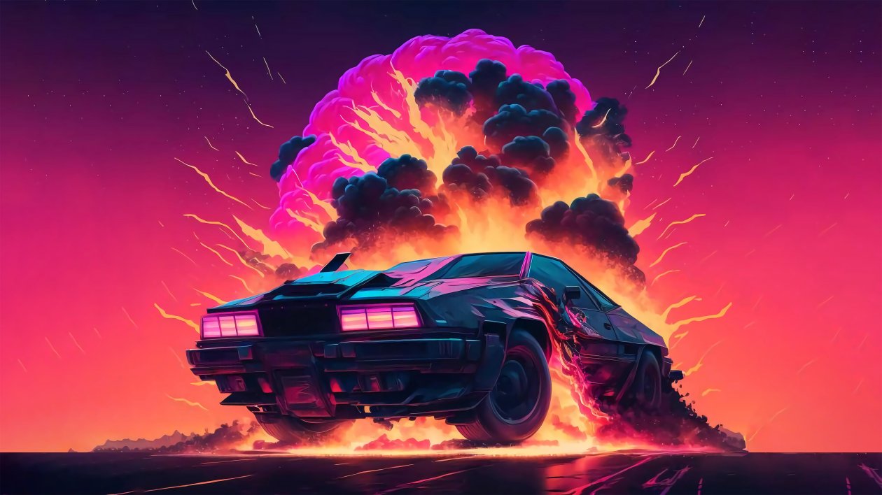 Delorean Retrowave Car Xplosion
