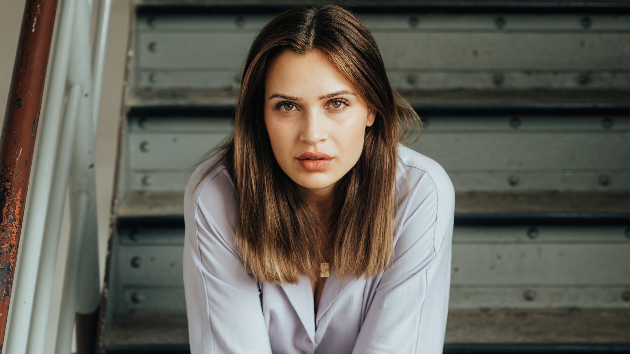 Girl Sitting On Stairs 4k