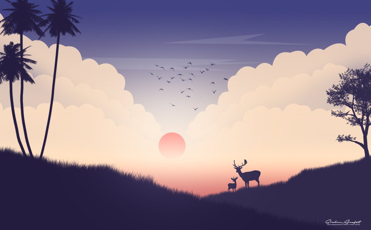 Reindeer Sunset View Minimalism