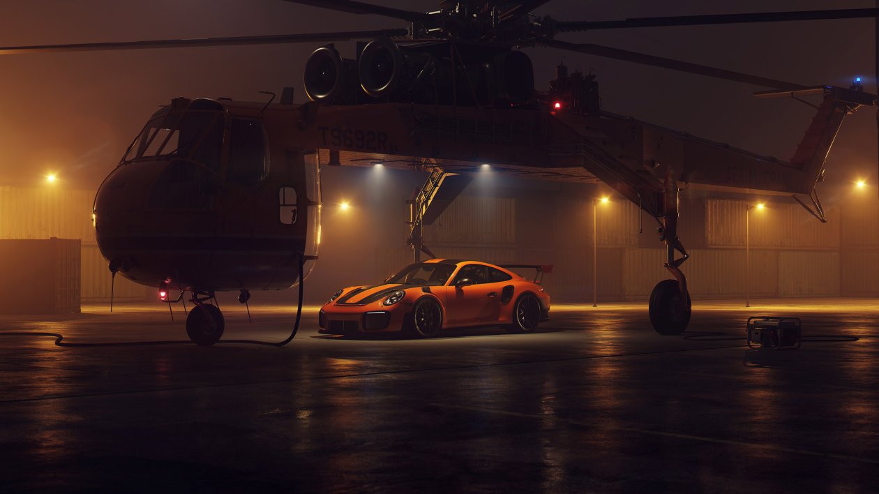 Porsche GT2RS With Helicopter