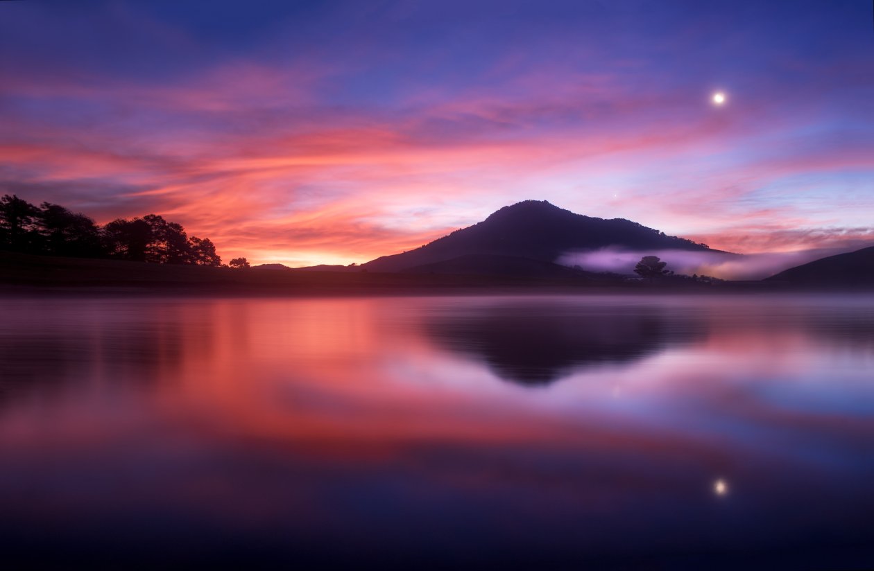 Water Under Blue And Red Sky