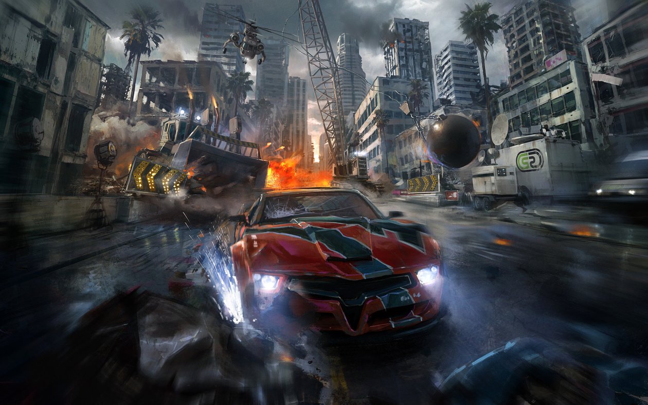 Drifting Car Chasing By Helicopter Artwork