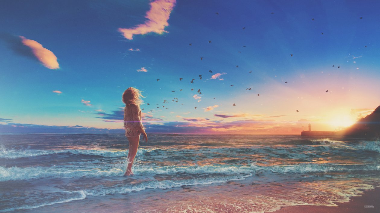 Girl Beach Sunrise Photo Manipulation
