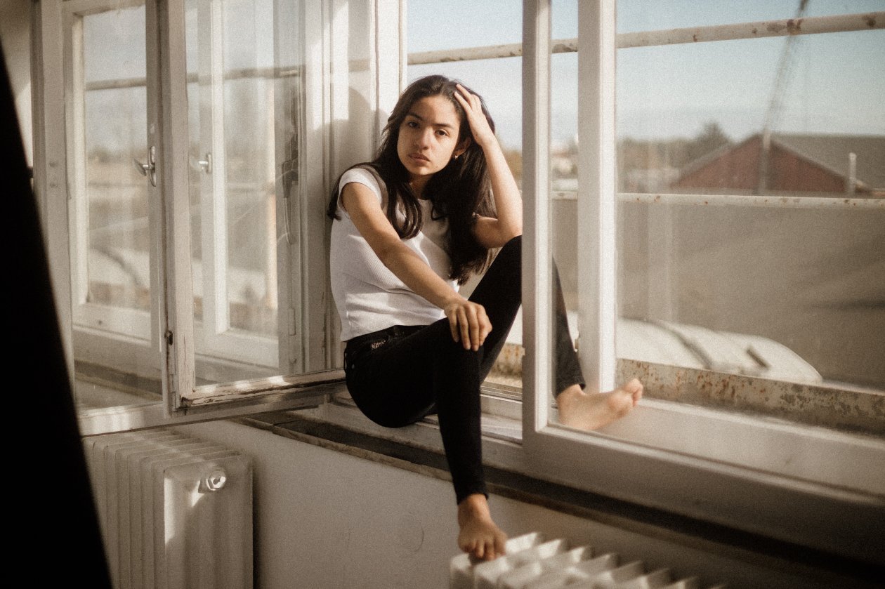 Girl Model Sitting Window Side 5k