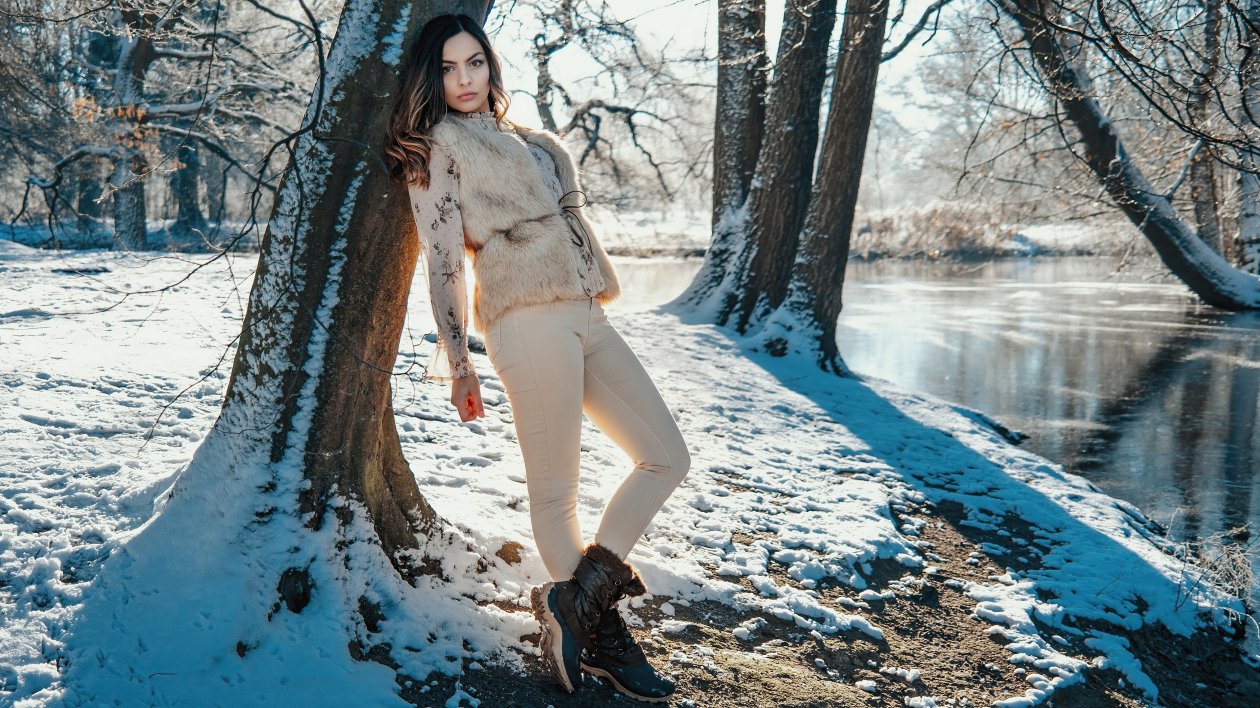 Girl Fur Jacket Winter 4k