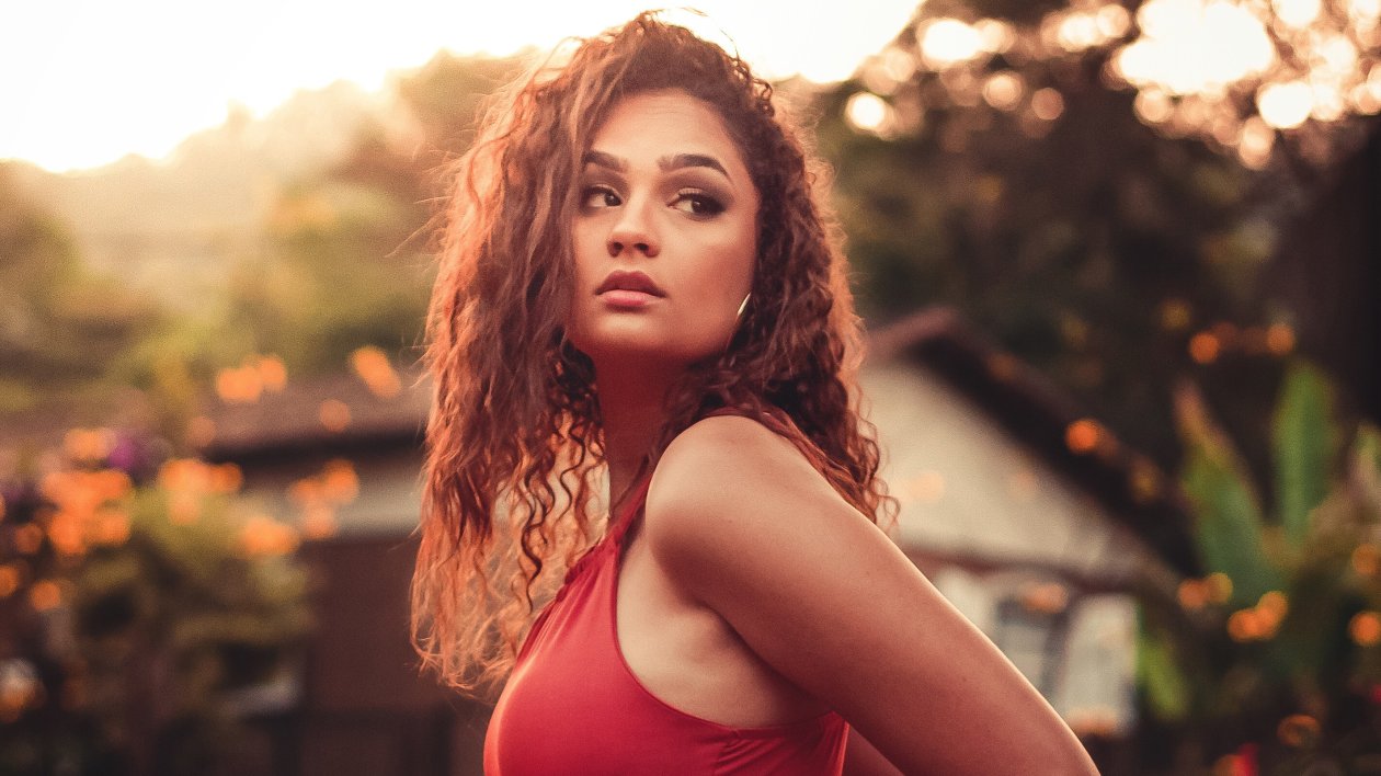 Beautiful Women Curly Hair Outdoors