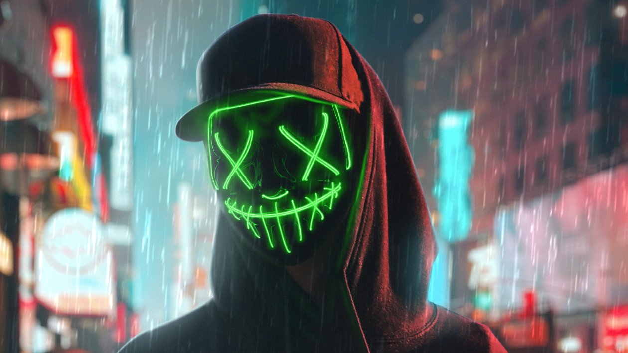 Hoodie Boy Green Glowing Mask 4k