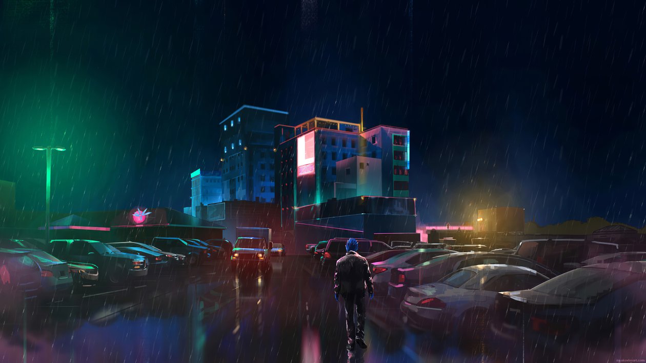 Neon Man Walking In Rain 4k