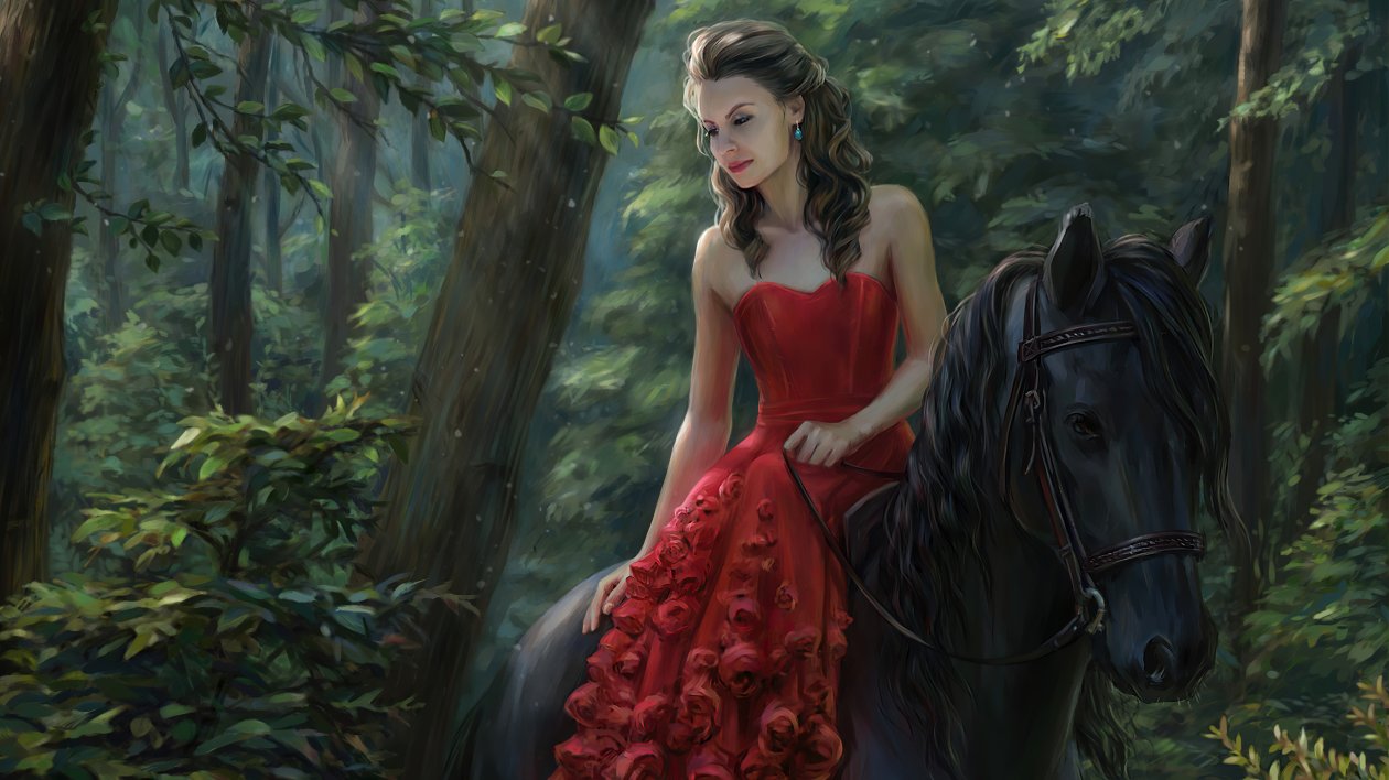 Red Dress Ancient Girl On Horse 4k