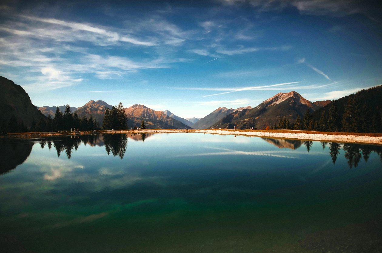 Lake Clouds Mountains Forest Landscape Scenic Reflection