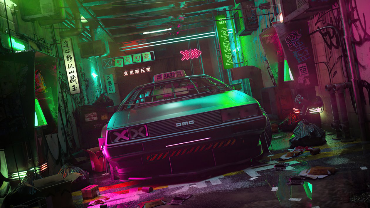 Cyber DeLorean 4k