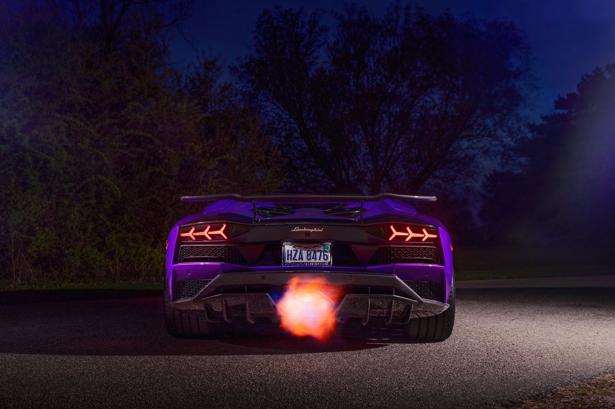 Purple Lamborghini Aventador Exhaust Pop 5k