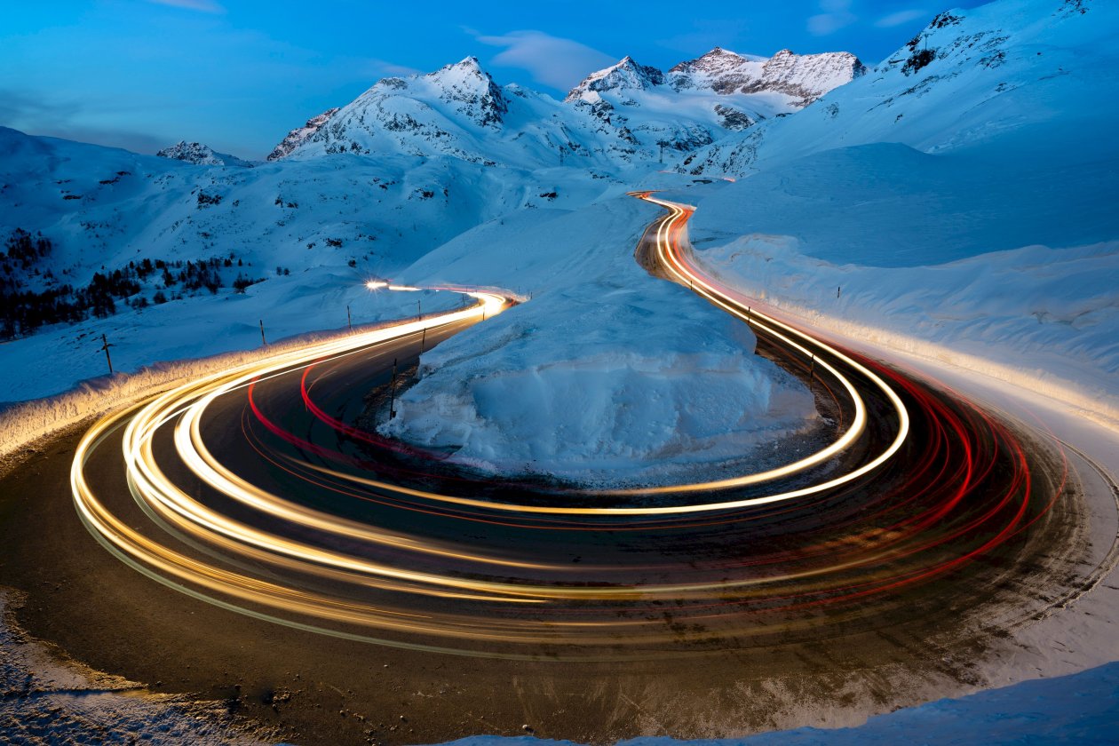 Winter Road Long Exposure Snow 4k