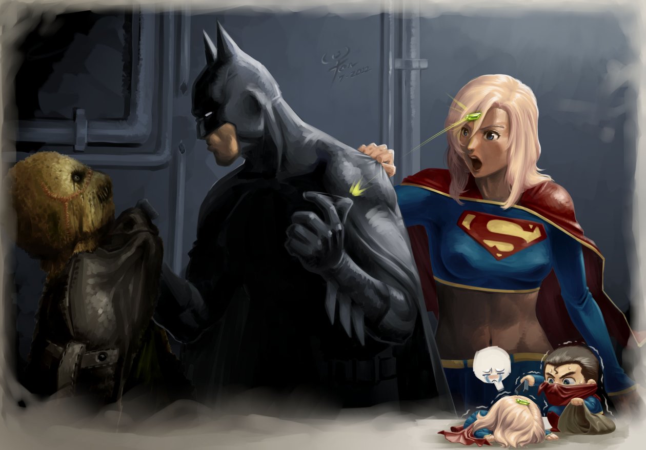 Batman Supergirl Funny Art 4k