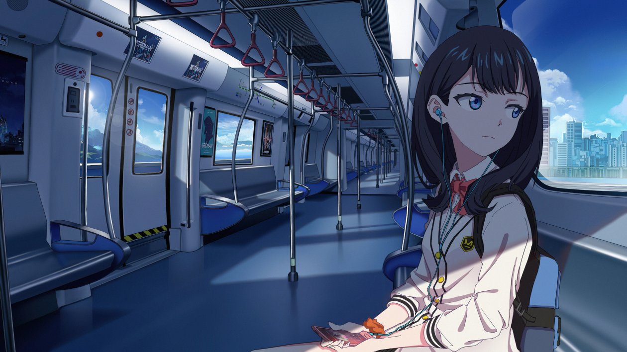 Anime Girl In Train Listening Music 4k