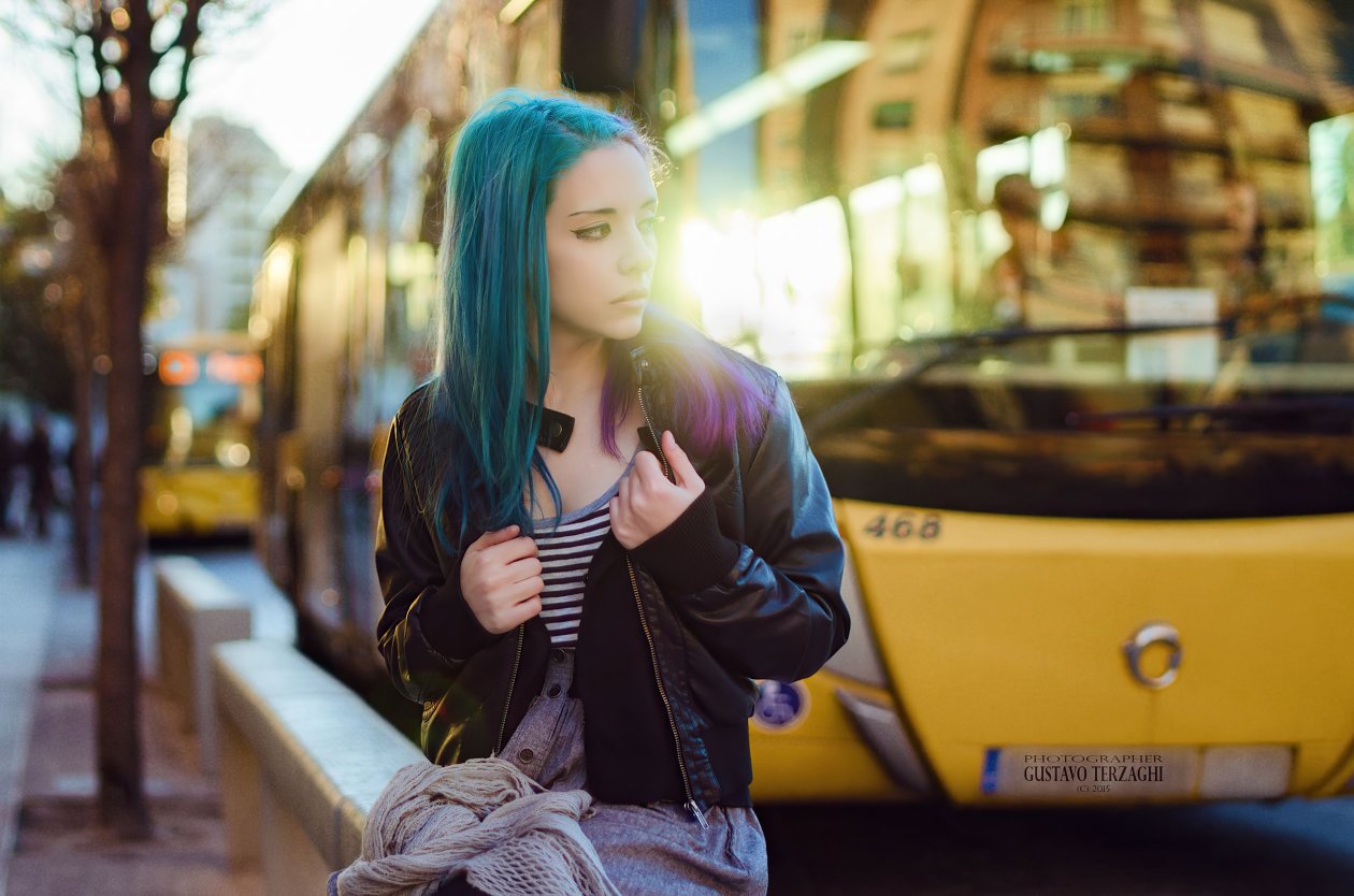 Purple Green Hair Girl In Public
