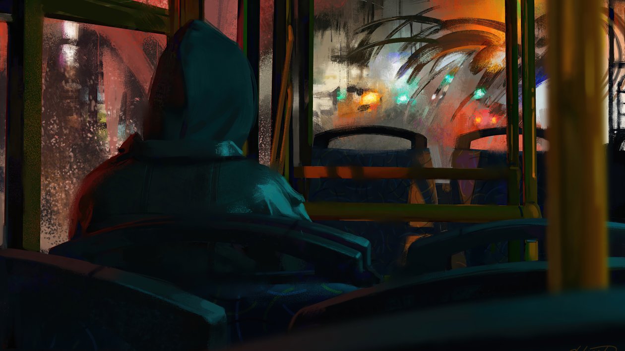 Hoodie Boy In Rainy Season Inside Bus